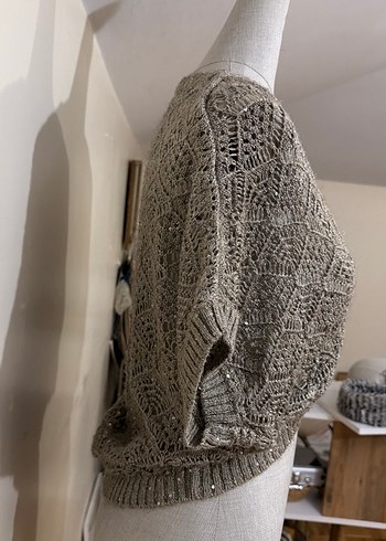 Gri Örgü Kadın Hırka Bohem Stil - Görsel 3