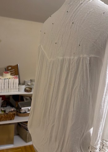 Nakışlı Beyaz Bohem Uzun Kollu Bluz - Görsel 3