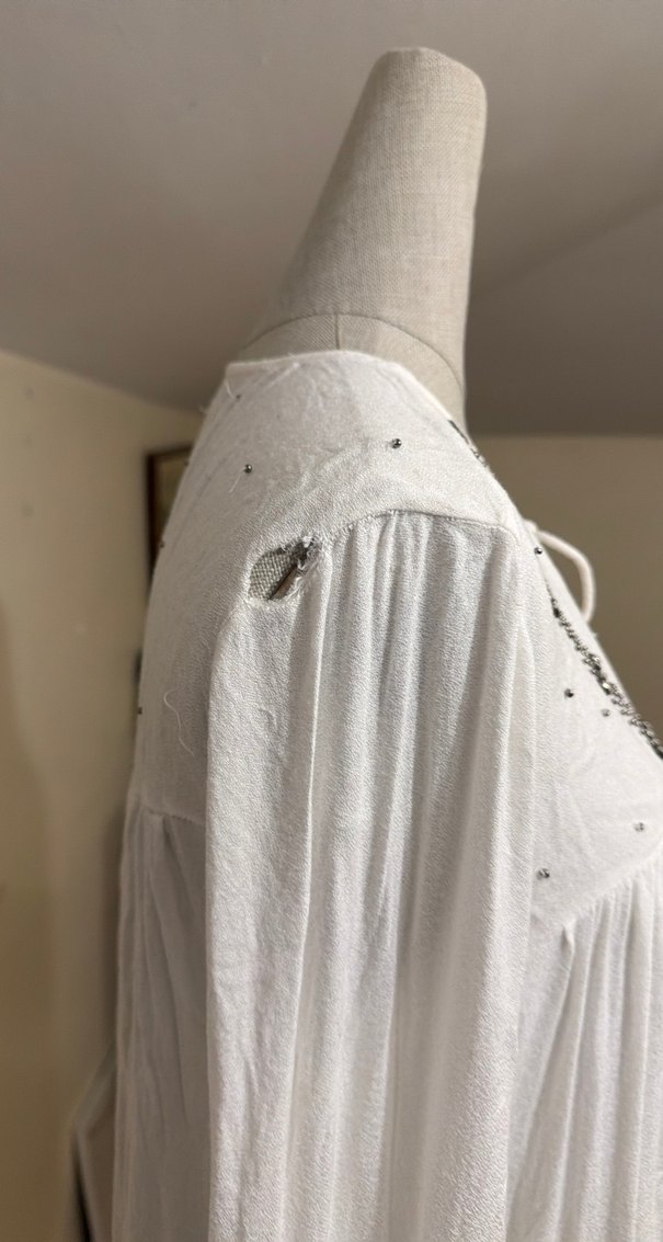 Nakışlı Beyaz Bohem Uzun Kollu Bluz - Görsel 4