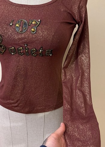 Bordo Uzun Kollu, Baskılı Kadın Bluz - Görsel 3