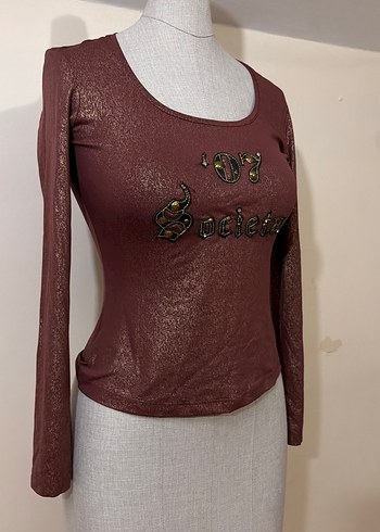 Bordo Uzun Kollu, Baskılı Kadın Bluz - Görsel 2