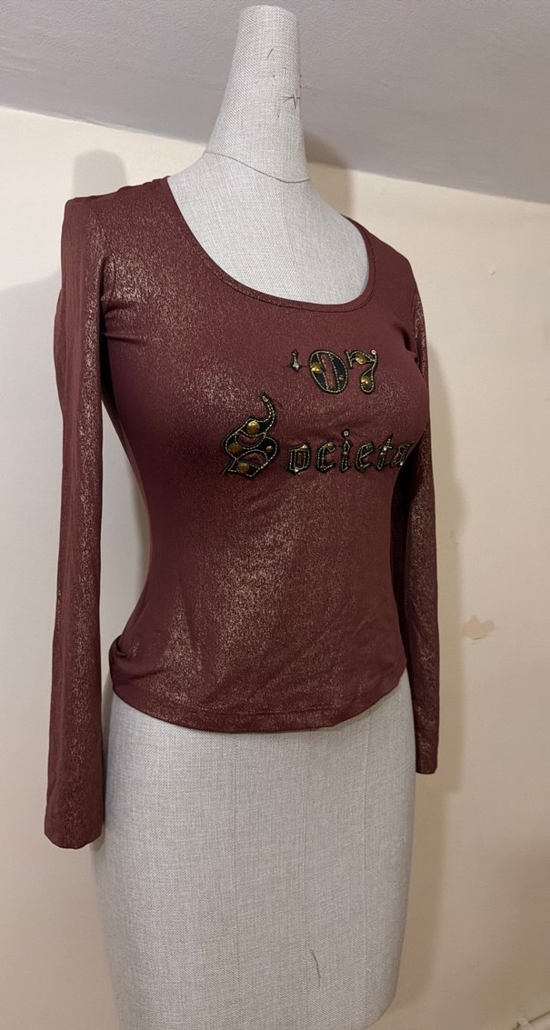 Bordo Uzun Kollu, Baskılı Kadın Bluz - Görsel 2