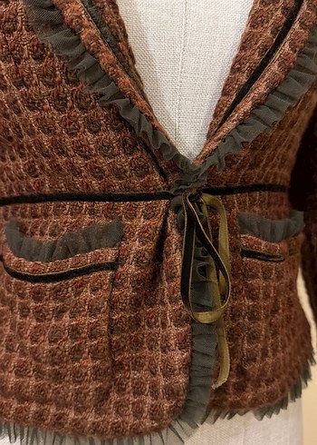 Kahverengi Örgü Detaylı DKNY Kadın Ceket - Görsel 2