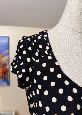 Kemerli Siyah Puantiyeli Midi Elbise - Görsel 2