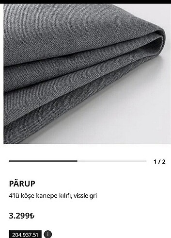  Beden gri Renk Ikea koltuk kılıf kumaş örtü pärup 204.937.51