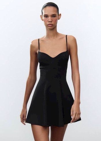Zara Siyah V Yakalı Mini İnce Askılı Elbise Zara