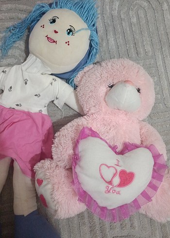  Beden Pembe Peluş Oyuncak Ayı ve Bez Bebek