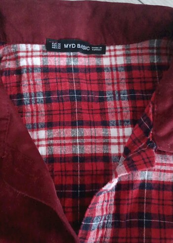 Bordo Düğmeli Ekose Kadın Gömlek - Görsel 3