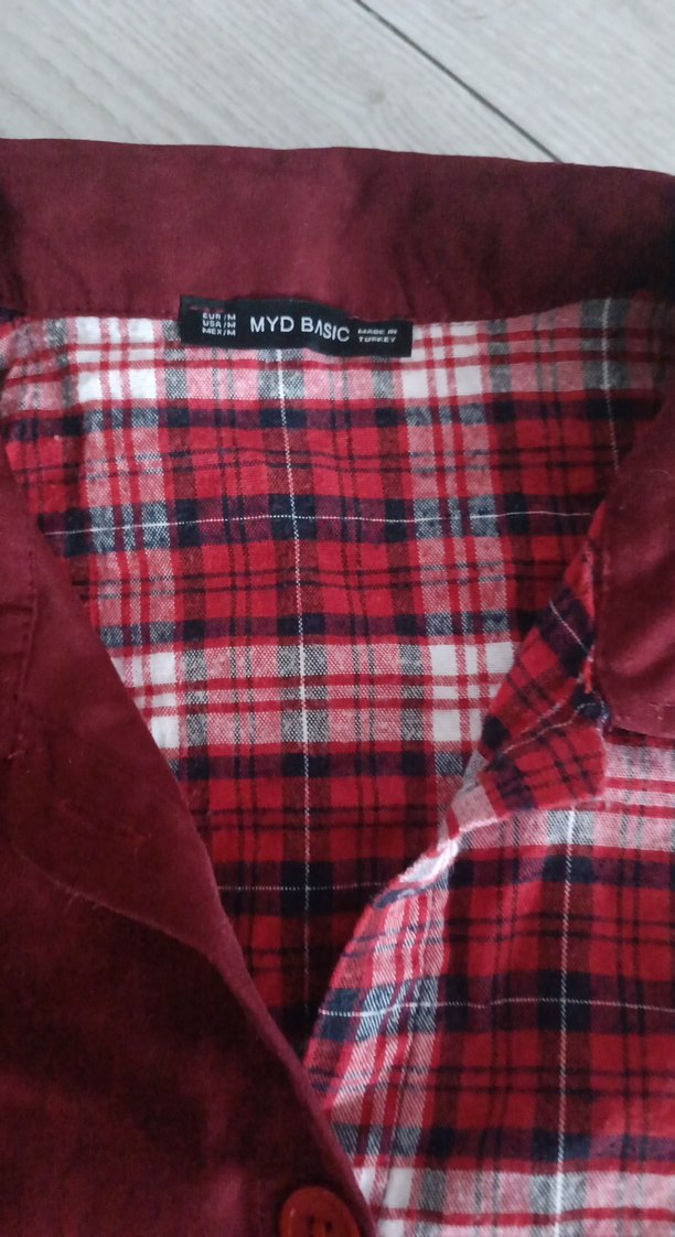 Bordo Düğmeli Ekose Kadın Gömlek - Görsel 3
