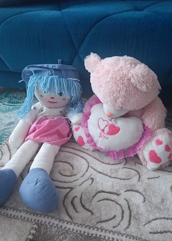 Pembe Peluş Ayıcık ve Bez Bebek - Görsel 2