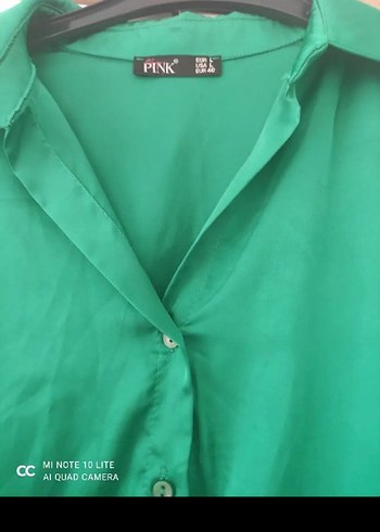 Yeşil V Yaka Düğmeli Mini Gömlek - Görsel 5