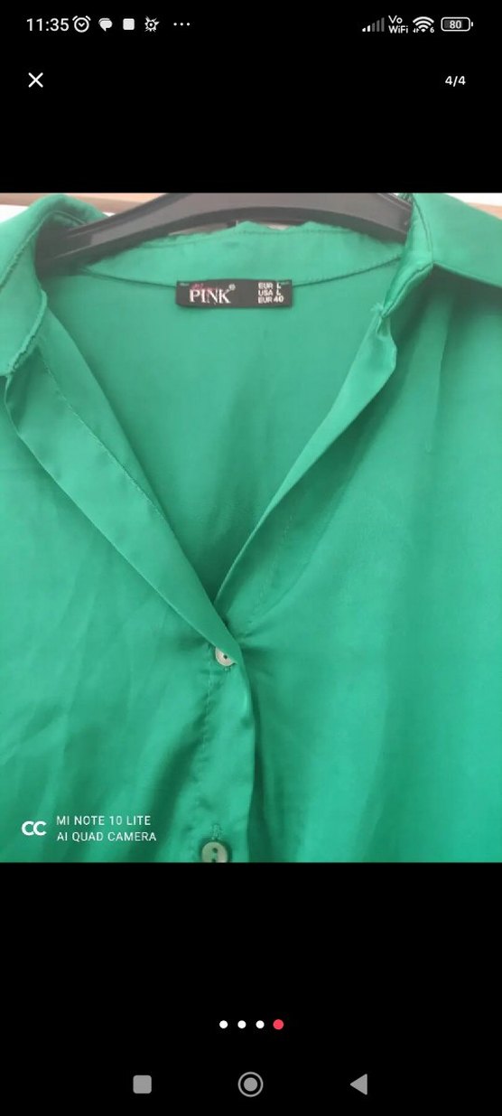 Yeşil V Yaka Düğmeli Mini Gömlek - Görsel 5