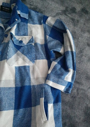 Mavi Ekose Düğmeli Kadın Gömlek - Görsel 2