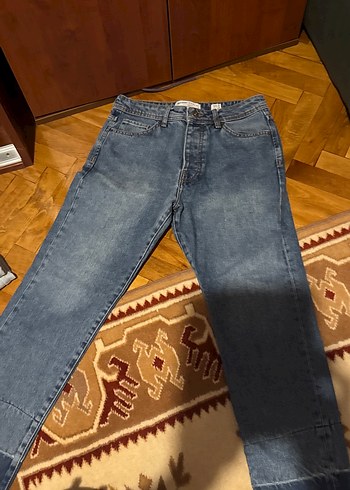 Kadın Gri Bağlama Desenli Denim Pantolon