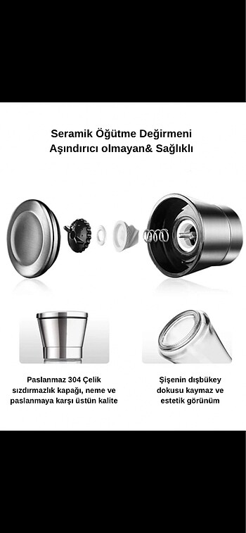 m Beden beyaz Renk Metal Başlıklı Seramik Değirmen Öğütücü