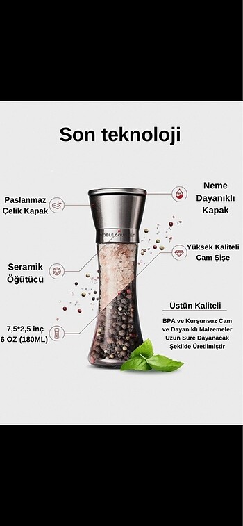 m Beden Metal Başlıklı Seramik Değirmen Öğütücü