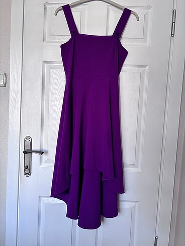 Önü kısa arkası uzun mor elbise - Görsel 6