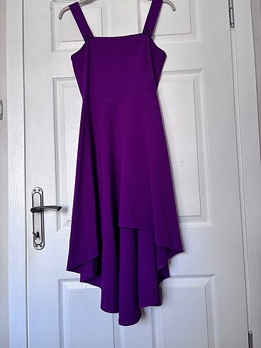 Önü kısa arkası uzun mor elbise - Görsel 10
