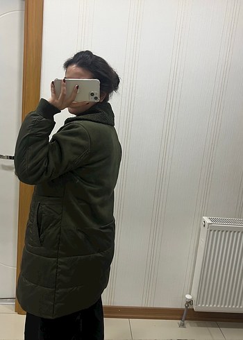 KOTON Kadın Haki Uzun Fermuarlı Kaban - Görsel 11