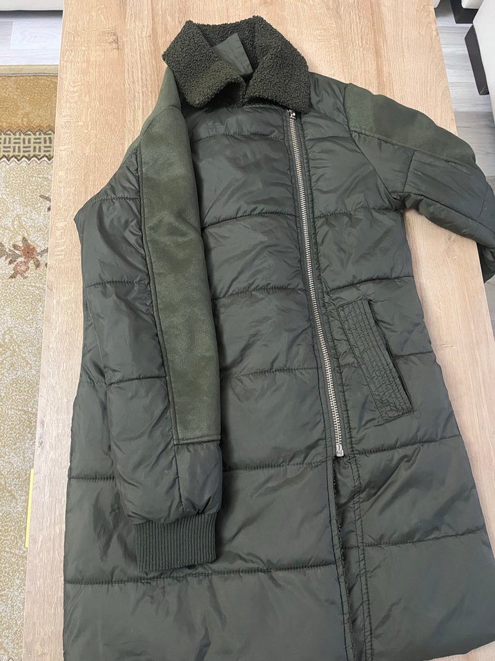 KOTON Kadın Haki Uzun Fermuarlı Kaban - Görsel 2