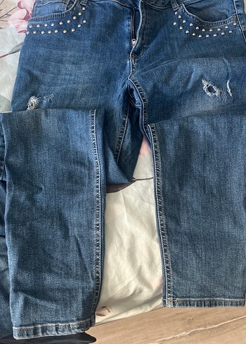 42 Beden Düğmeli Mavi Kadın Midi Kot Pantolon