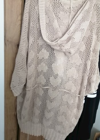 Kadın Bej Uzun Örgü Hırka - Görsel 5