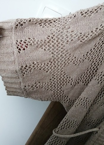 Kadın Bej Uzun Örgü Hırka - Görsel 7