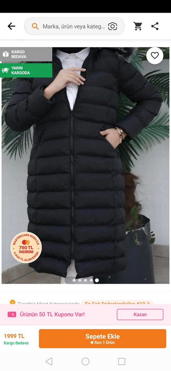 Siyah Uzun Kadın Kışlık Mont ve yelek. Kürklü Kapüşonlu - Görsel 5