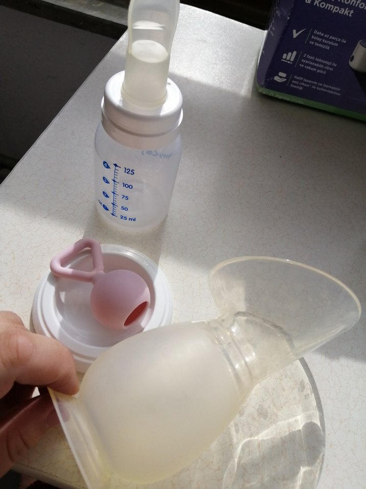 Beyaz Pastel Göğüs Pompası ve kaşık biberon - Görsel 3