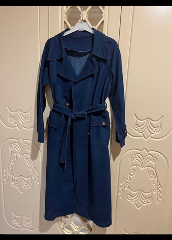 Kadın Lacivert Kot Trençkot Kemerli - Görsel 2