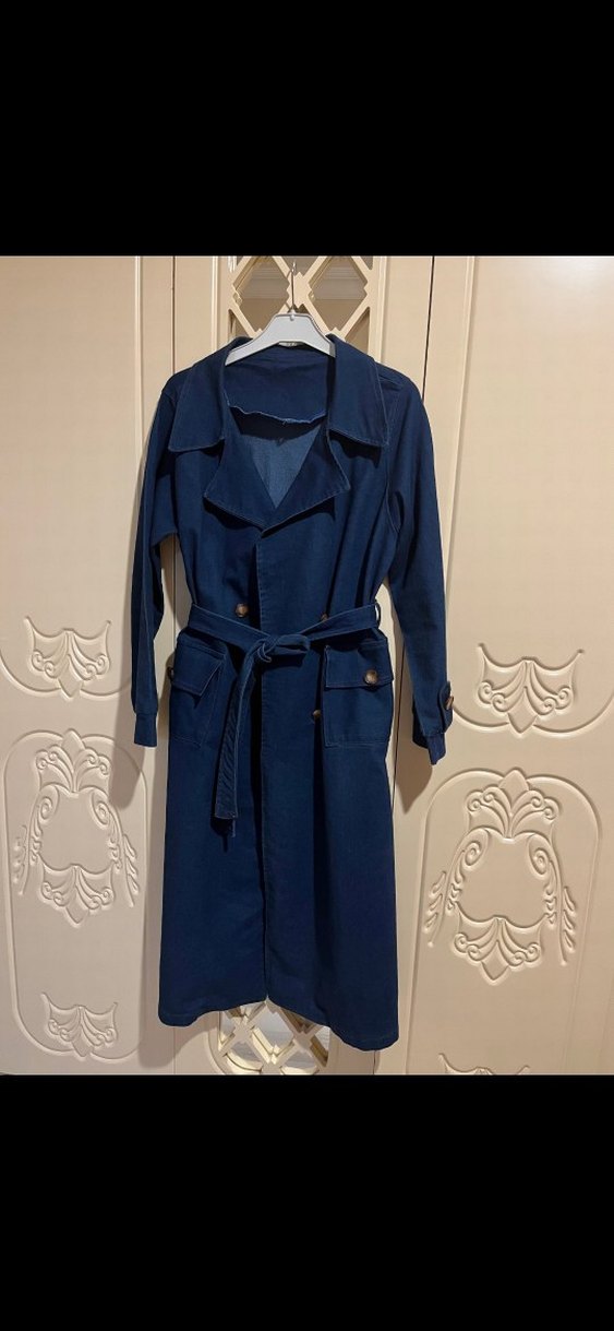 Kadın Lacivert Kot Trençkot Kemerli - Görsel 2