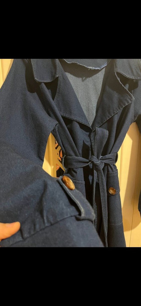 Kadın Lacivert Kot Trençkot Kemerli - Görsel 3