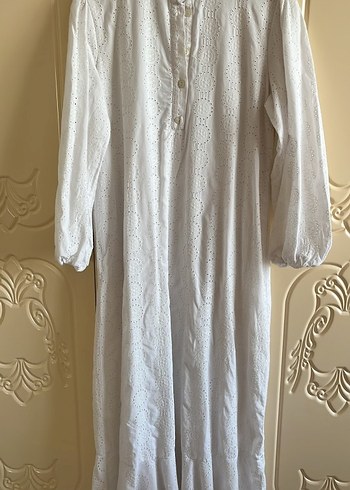 Bohem Uzun Beyaz Keten Elbise - Görsel 2