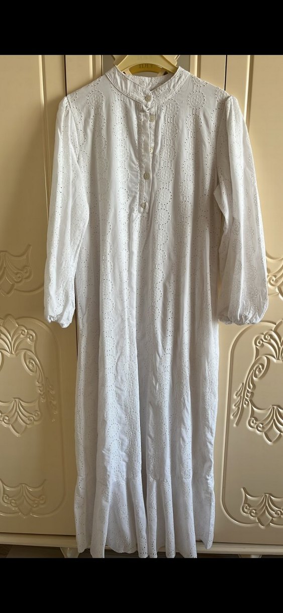 Bohem Uzun Beyaz Keten Elbise - Görsel 2