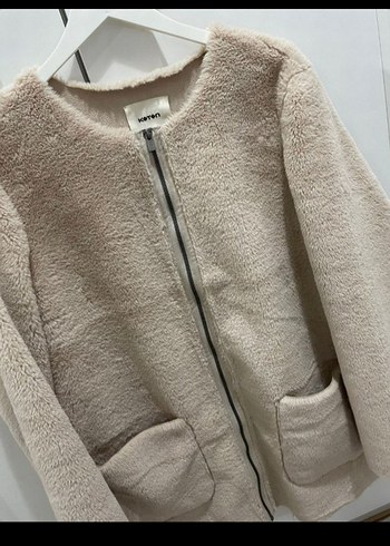 Bej Kadın Midi Peluş Kaban - Görsel 2