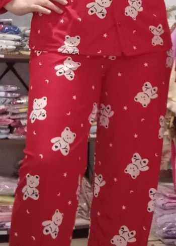 Kırmızı Ayıcıklı Uzun Kollu Kadın Pijama Takımı - Görsel 3