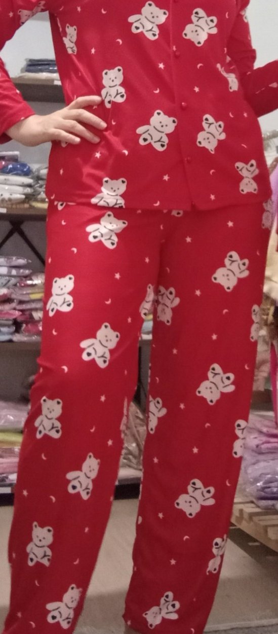 Kırmızı Ayıcıklı Uzun Kollu Kadın Pijama Takımı - Görsel 3