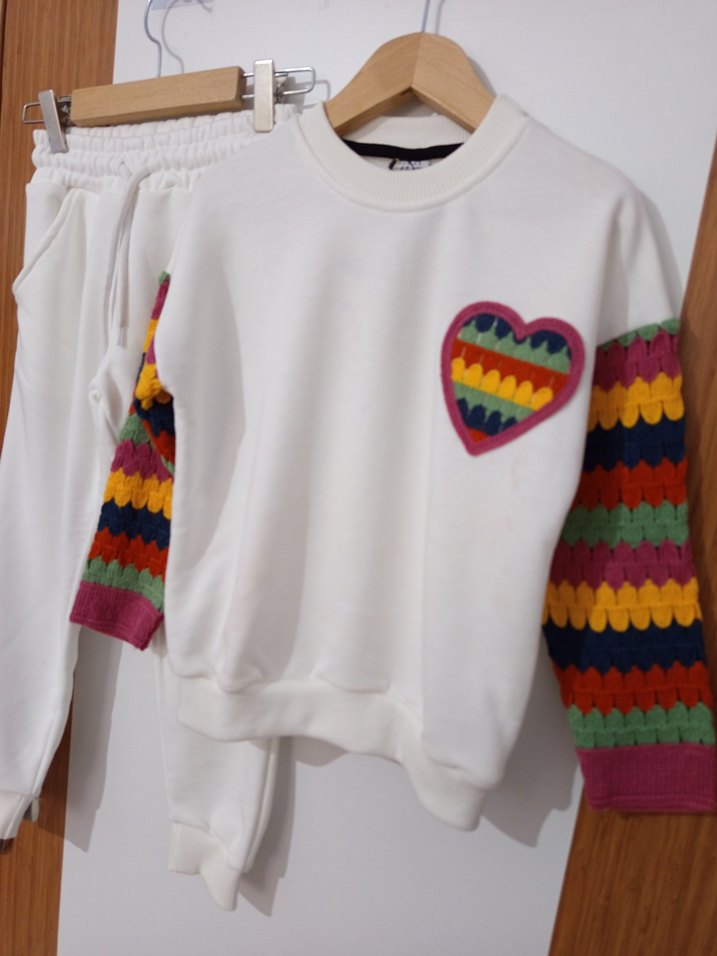 Renkli Örgü Kollu Kız Sweatshirt takım - Görsel 2
