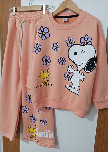 Pembe Baskılı Kız Çocuk Pamuklu Eşofman Takımı - Görsel 2