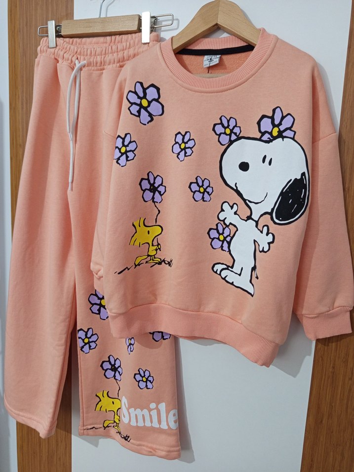 Pembe Baskılı Kız Çocuk Pamuklu Eşofman Takımı - Görsel 2