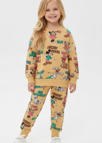 Kız Çocuk Baskılı Kahverengi Sweatshirt Takımı - Görsel 2