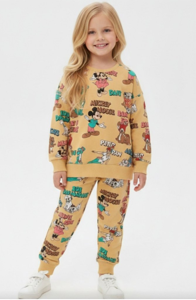 Kız Çocuk Baskılı Kahverengi Sweatshirt Takımı - Görsel 2