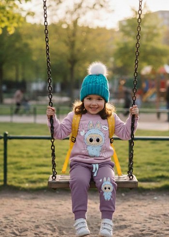 Kız Çocuk Pembe Örme Sweatshirt ve Eşofman Takımı - Görsel 2