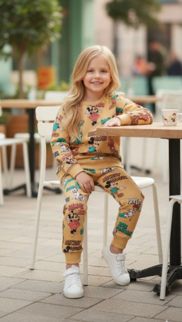 Sarı Baskılı Kız Çocuk Oversize Eşofman - Görsel 2