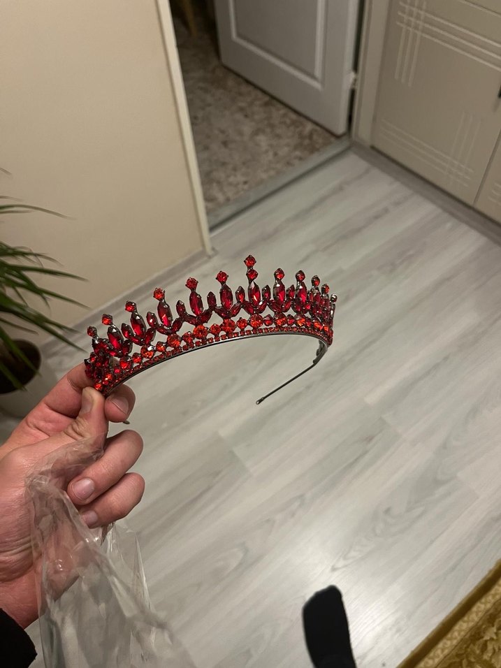 Bordo Parlak Taşlı Kadın Taç - Görsel 2