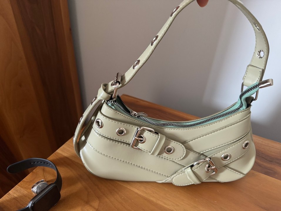 Bej Deri Tokalı Kadın Omuz Çantası - Görsel 2