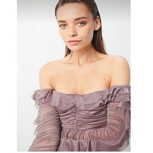 Gül kurusu simli mini elbise - Görsel 2