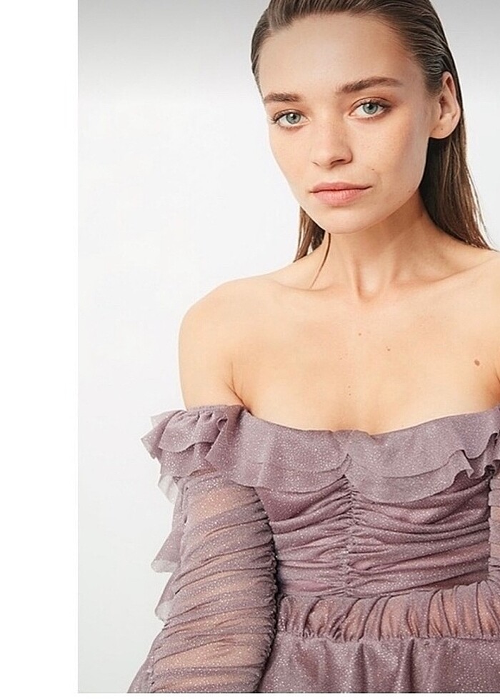 Gül kurusu simli mini elbise - Görsel 2