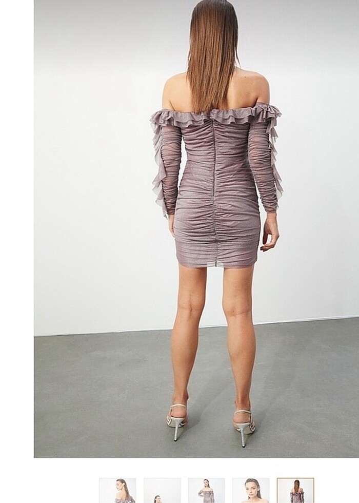 Gül kurusu simli mini elbise - Görsel 3