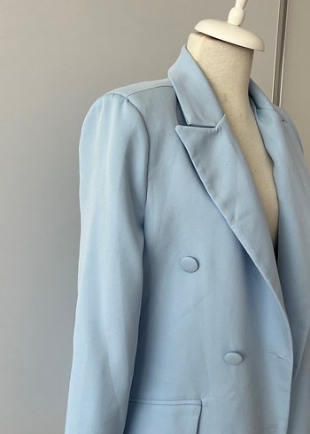 38 Beden Mavi Düğmeli Kadın Blazer Ceket